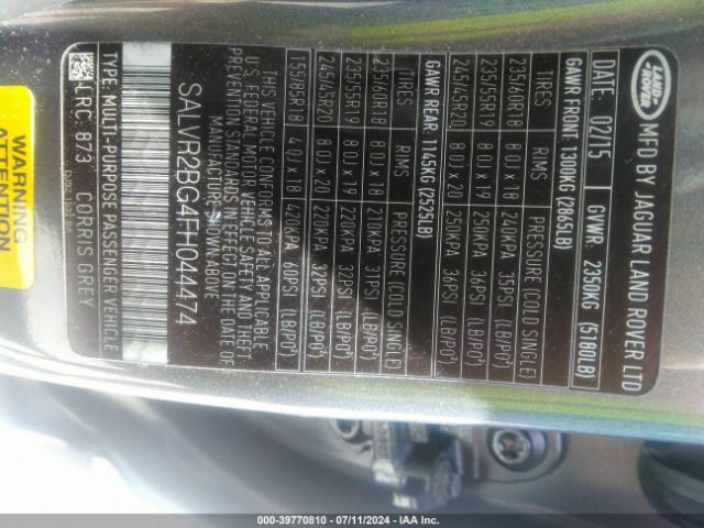 SALVR2BG4FH044474 Land Rover Range Rover Evoque Pure