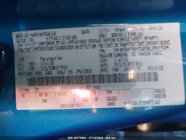 1FADP3N22GL257538 Ford Focus Titanium