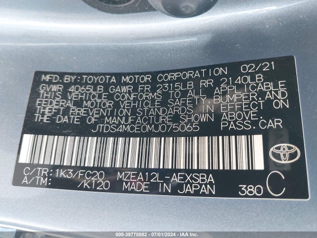 Toyota COROLLA SE 2021 JTDS4MCE0MJ075065 Image 9