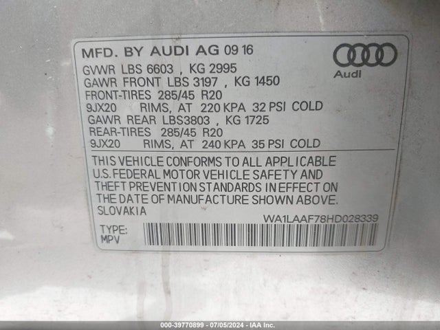 WA1LAAF78HD028339 Audi Q7 3.0t Premium