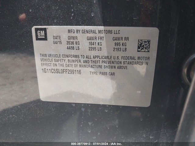 Chevrolet MALIBU 1LT 2015 1G11C5SL0FF299116 Image 9