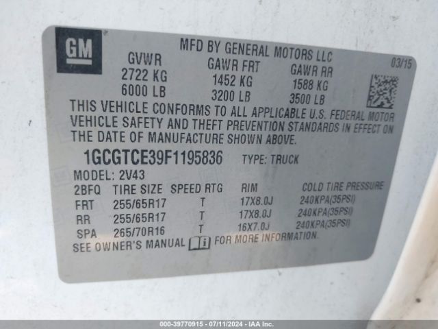 1GCGTCE39F1195836 Chevrolet Colorado Z71