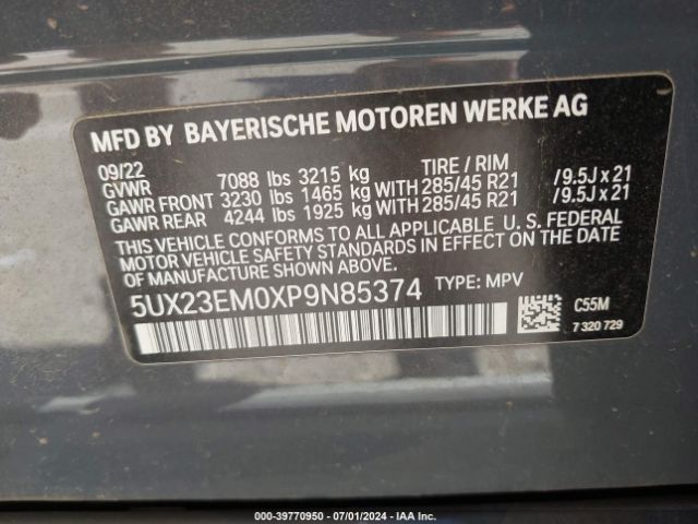 5UX23EM0XP9N85374 BMW X7 Xdrive40i