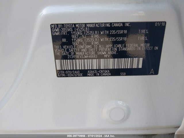 Toyota Rav4 Limited 2018 2T3YFREV3JW446683 Image 9