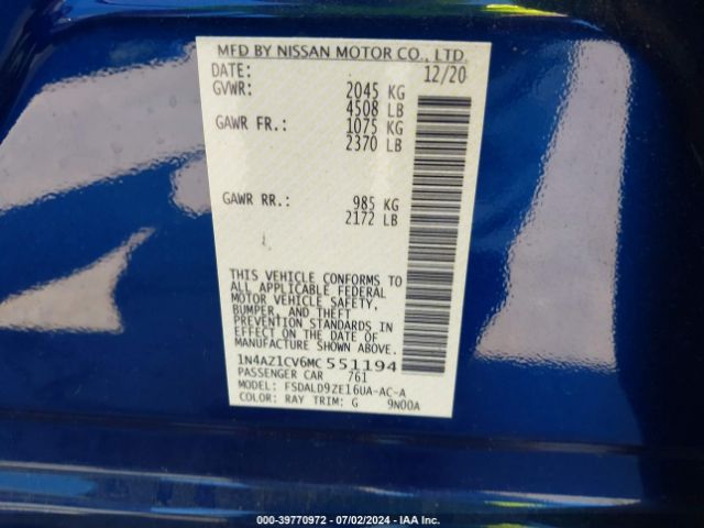 1N4AZ1CV6MC551194 Nissan Leaf Sv 40 Kwh