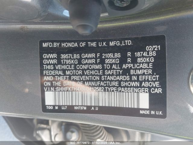 SHHFK7H4XMU412582 Honda Civic Sport