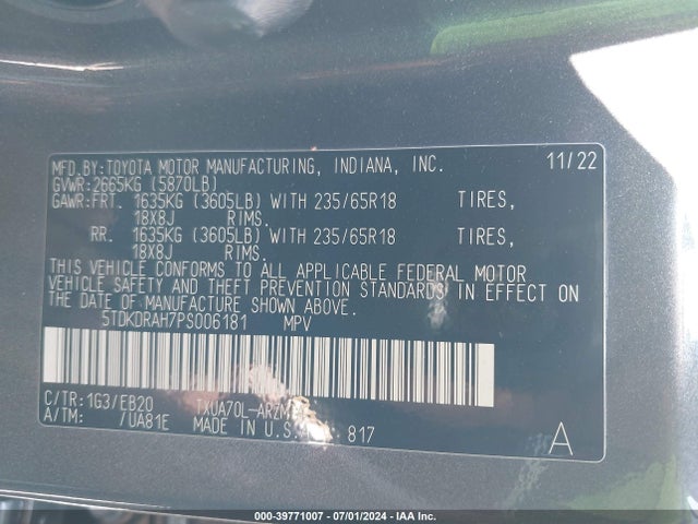 Toyota Highlander Xle 2023 5TDKDRAH7PS006181 Image 9