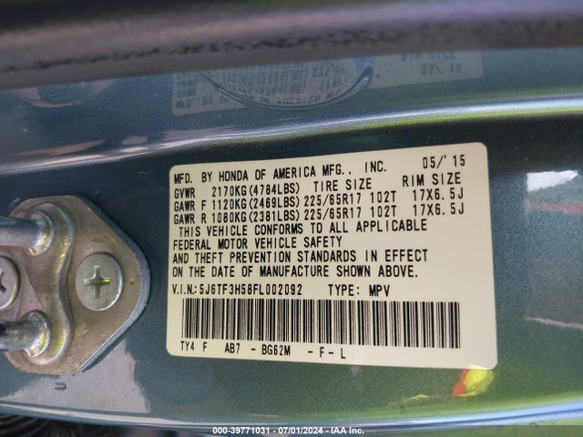 Honda Crosstour Ex-l 2015 5J6TF3H58FL002092 Image 9