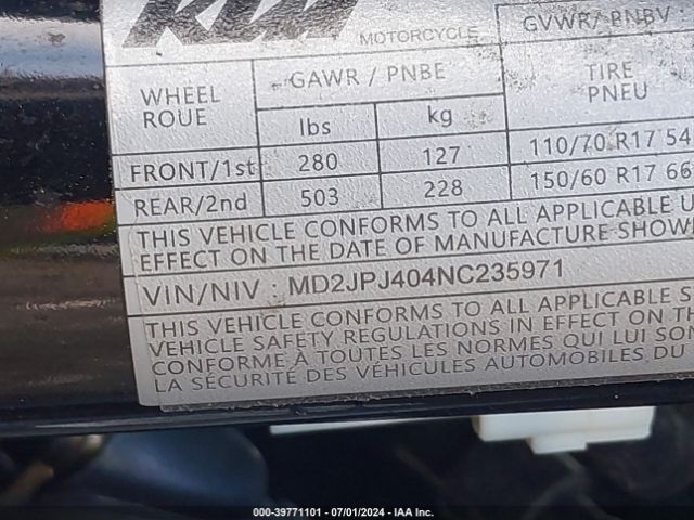 2022 KTM 390 MD2JPJ404NC235971 Photo 9
