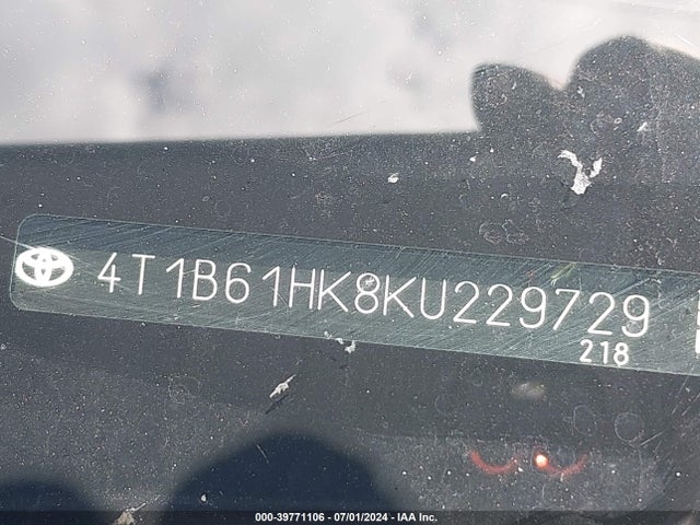 Toyota CAMRY XSE 2019 4T1B61HK8KU229729 Image 9