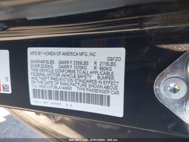 1HGCV1F39LA146693 Honda Accord Sport