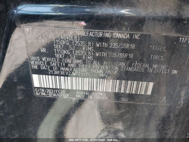 2T3RFREV2JW721125 Toyota Rav4 Adventure