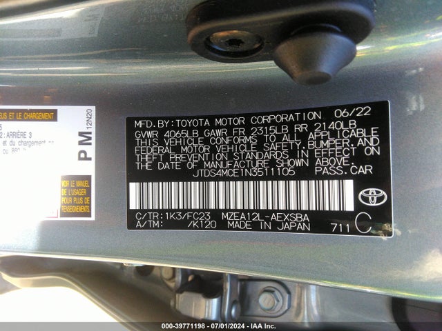Toyota COROLLA SE 2022 JTDS4MCE1N3511105 Image 9