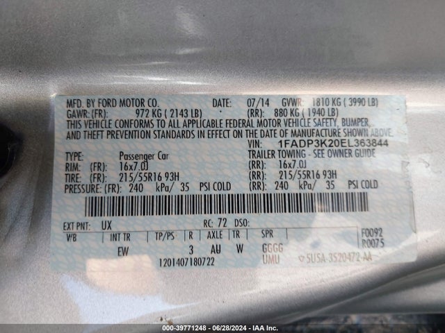 Ford FOCUS SE 2014 1FADP3K20EL363844 Image 9