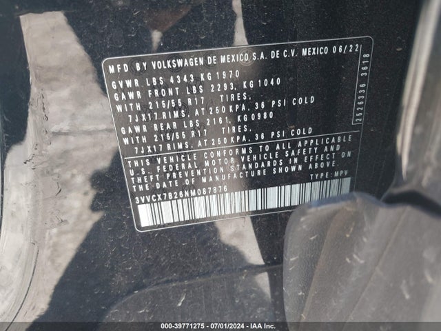 3VVCX7B26NM087876 Volkswagen Taos 1.5t S