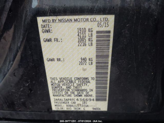 1N4AL3AP4FC436694 Nissan Altima 2.5/2.5 S/2.5 Sl/2.5 Sv