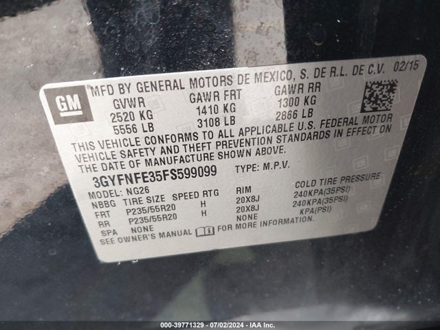 3GYFNFE35FS599099 Cadillac Srx Performance Collection
