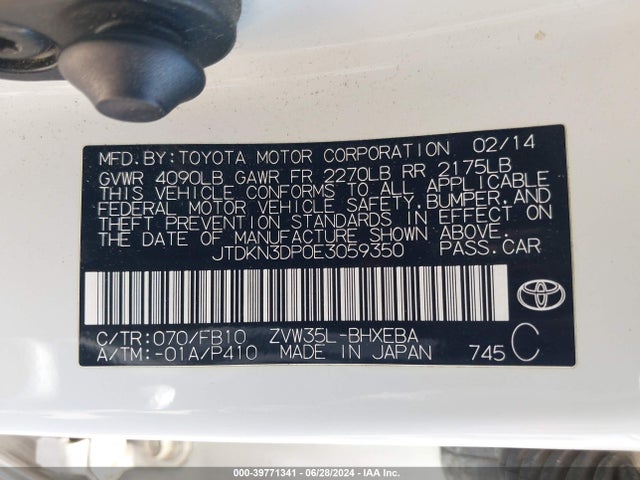 Toyota PRIUS PLUG-IN 2014 JTDKN3DP0E3059350 Image 9
