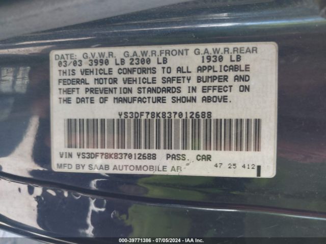 2003 SAAB 9-3 YS3DF78K837012688 Photo 8