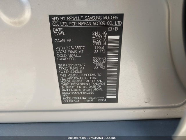 Nissan ROGUE SV 2019 KNMAT2MV4KP542550 Image 9