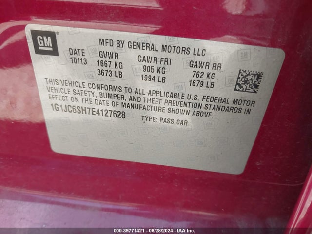 Chevrolet Sonic Lt Auto 2014 1G1JC6SH7E4127628 Image 9
