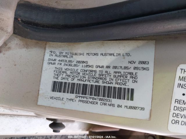 2004 MITSUBISHI DIAMANTE 6MMAP67P04T002931 Photo 8