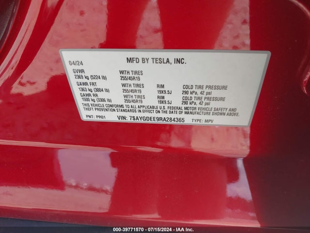 2024 TESLA MODEL Y 7SAYGDEE9RA284365 Photo 8