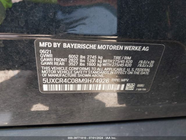 5UXCR4C08M9H74926 BMW X5 Sdrive40i