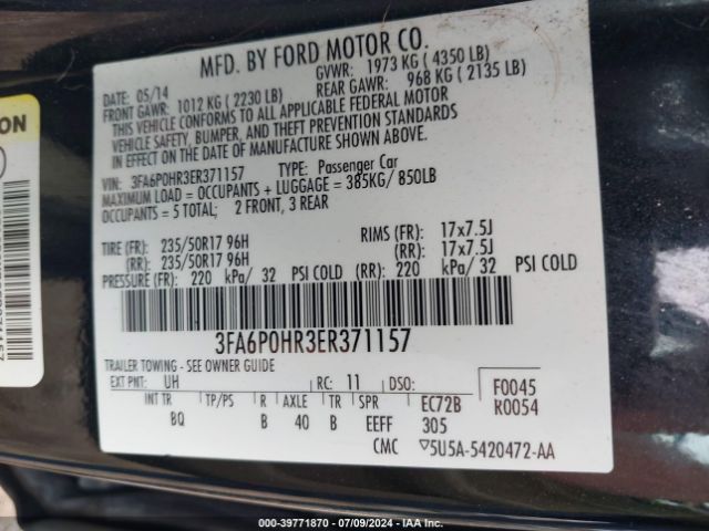 3FA6P0HR3ER371157 Ford FUSION SE