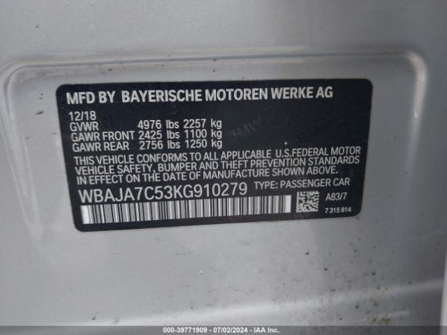 WBAJA7C53KG910279 BMW 530i Xdrive