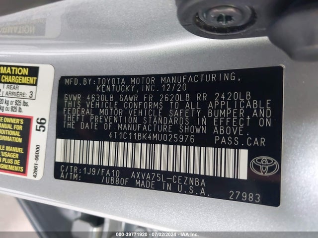 Toyota Camry Le Awd 2021 4T1C11BK4MU025976 Image 9