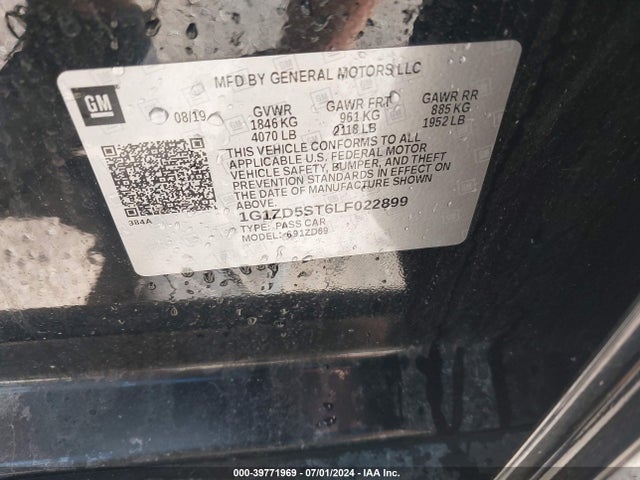 39771969 :رقم المزاد ، 1G1ZD5ST6LF022899 vin ، 2020 Chevrolet Malibu Fwd Lt مزاد بيع