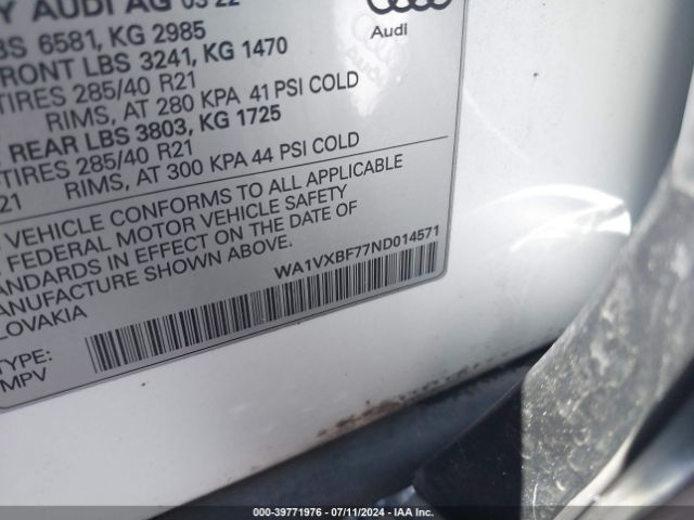 WA1VXBF77ND014571 Audi Q7 Prestige 55 Tfsi Quattro Tiptronic