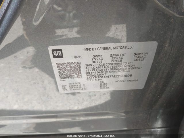 1GYKPAR47MZ233899 Cadillac Xt6 Fwd Luxury