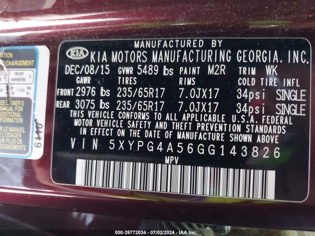 KIA Sorento 3.3l Lx 2016 5XYPG4A56GG143826 Image 9