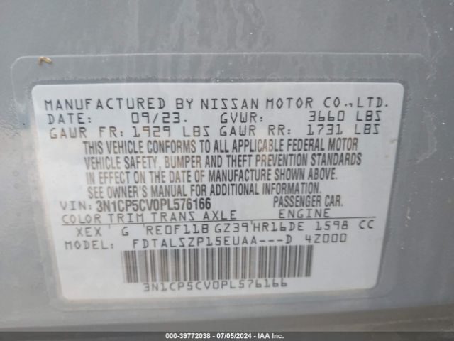 3N1CP5CV0PL576166 Nissan Kicks Sv Xtronic Cvt