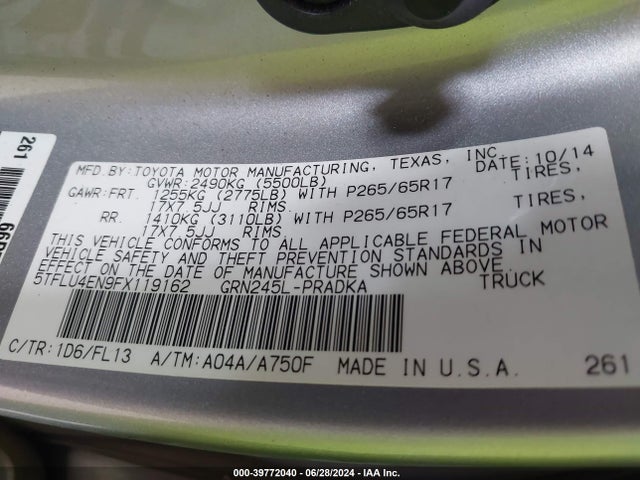 Toyota Tacoma Base V6 2015 5TFLU4EN9FX119162 Image 9