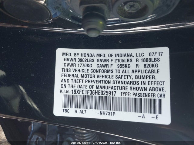 Honda Civic Ex-t 2017 19XFC1F36HE025917 Image 9