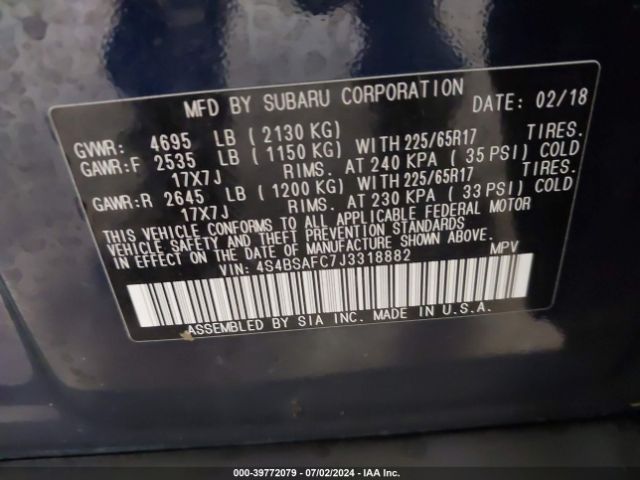 4S4BSAFC7J3318882 Subaru Outback 2.5i Premium