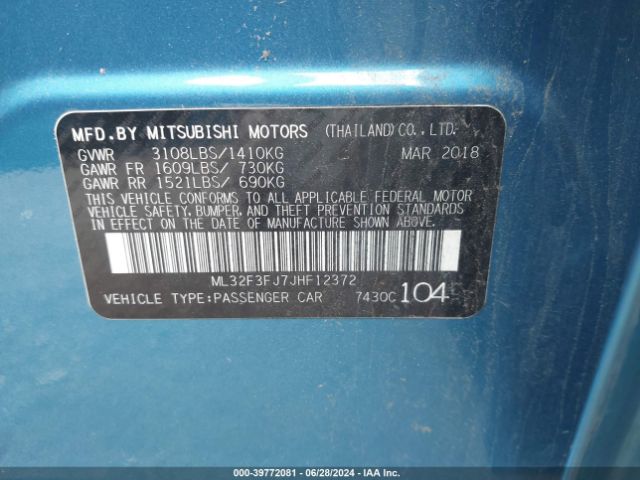 ML32F3FJ7JHF12372 Mitsubishi Mirage G4 Es