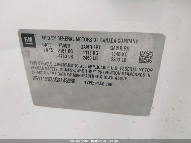 2G1115S31G9143960 Chevrolet Impala 2lt
