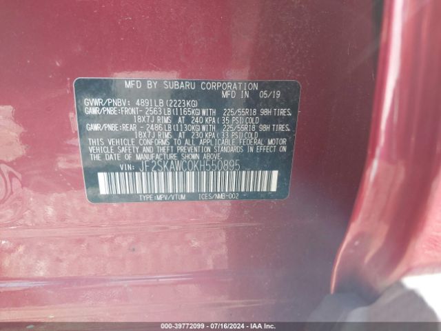 JF2SKAWC0KH550895 Subaru Forester Touring