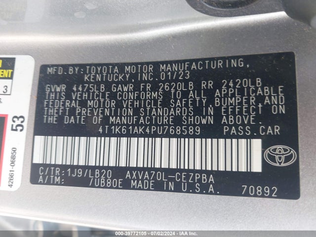 Toyota CAMRY XSE 2023 4T1K61AK4PU768589 Image 9