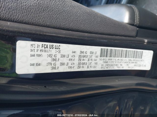 1C4RDHDG8GC314831 Dodge DURANGO LIMITED