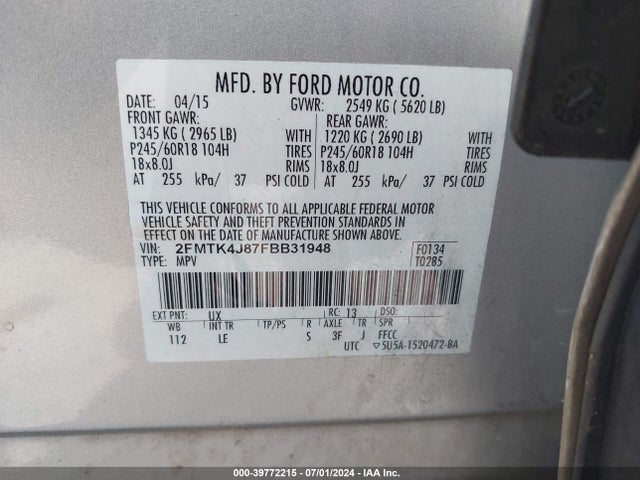 Ford EDGE SEL 2015 2FMTK4J87FBB31948 Image 9