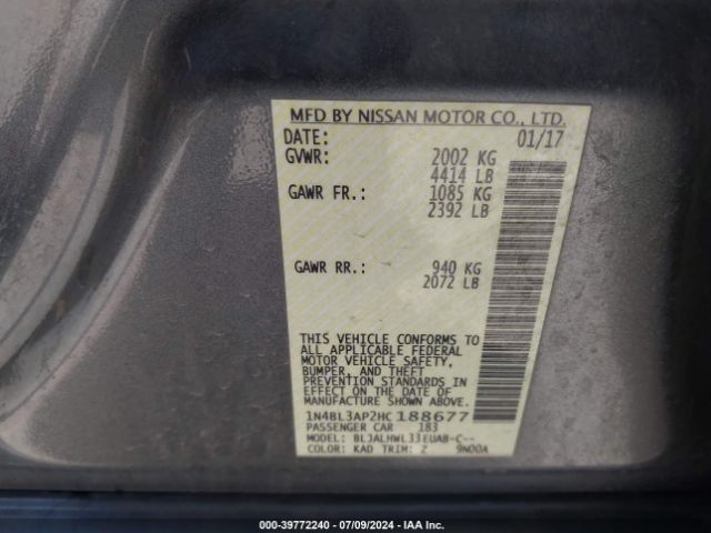 1N4BL3AP2HC188677 Nissan Altima 3.5 Sr
