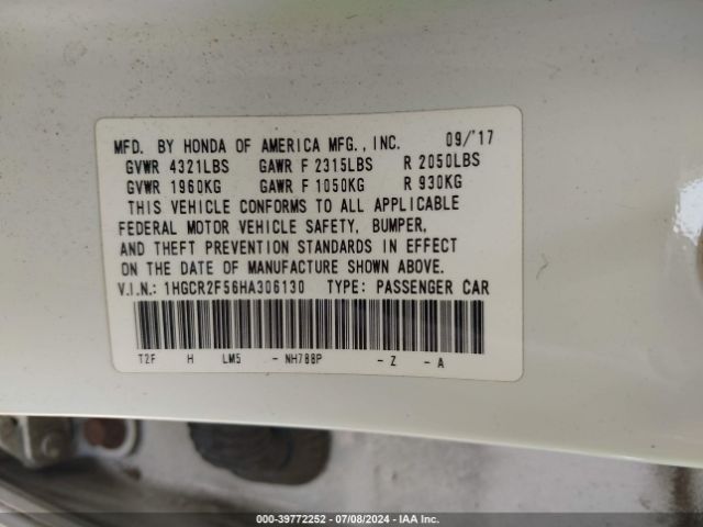 1HGCR2F56HA306130 Honda Accord Sport