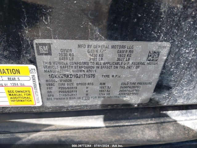 GMC Acadia Slt-1 2016 1GKKVRKD1GJ171976 Image 9