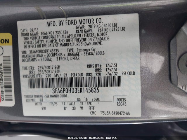 Ford FUSION SE 2014 3FA6P0HD3ER145835 Image 9