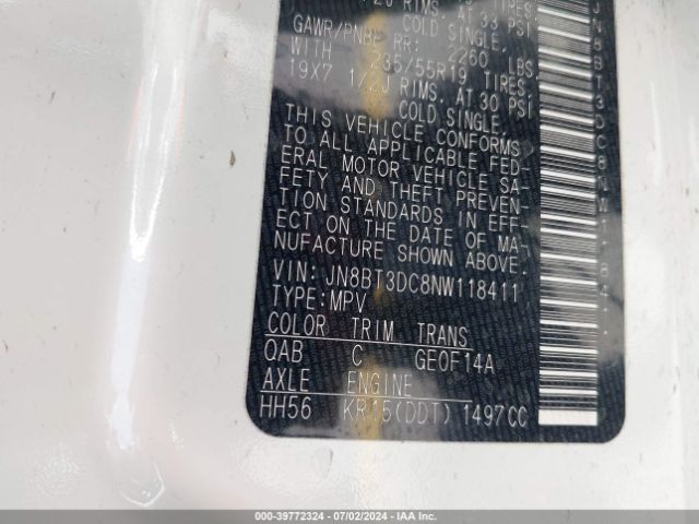 JN8BT3DC8NW118411 Nissan Rogue Platinum Fwd